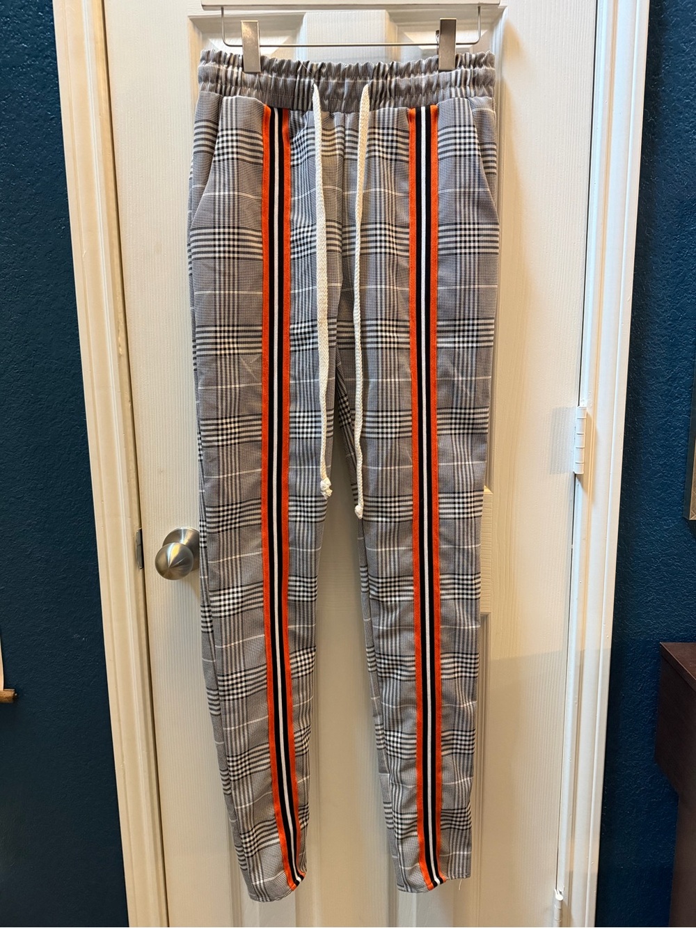 WEIV Gray Plaid Joggers with Orange Stripe Detail in size S